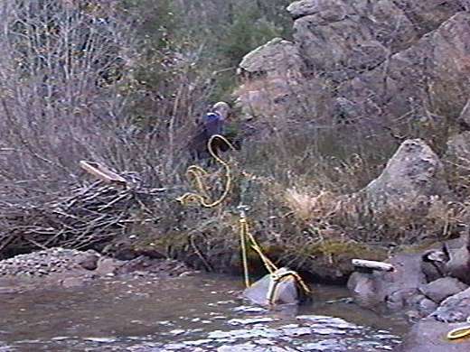 Rock is beginning to show above the surface of the water